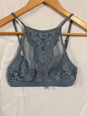 Victoria's Secret Lace High-Neck Bralette in Dusty Blue-Grey